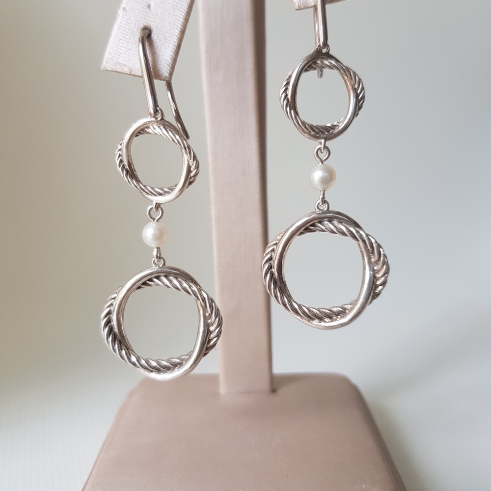David Yurman Infinity Double Drop Earrings With Pearls - Picture 8 of 11